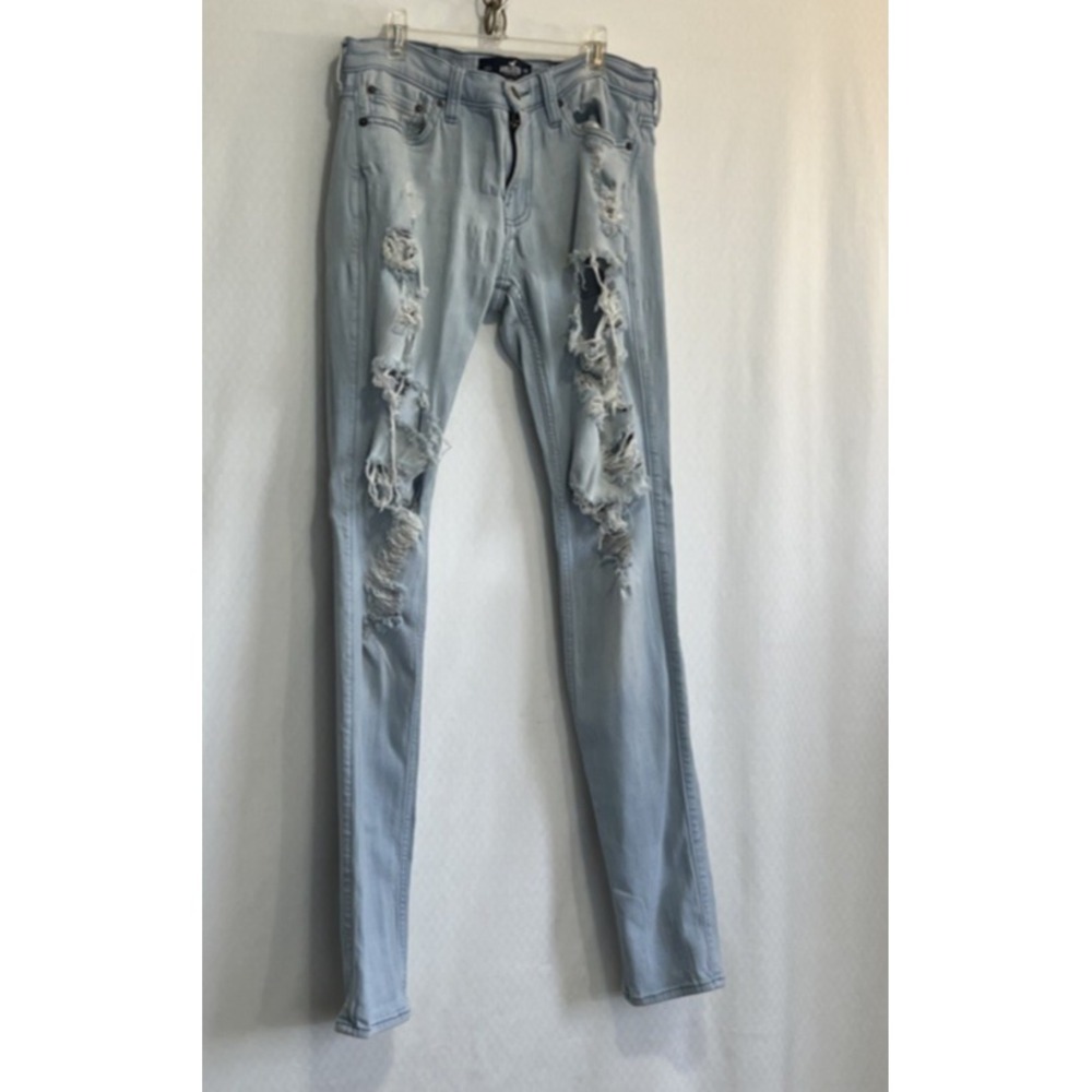 Hollister MENS Jeans 30x32 Blue Distressed Crop Taper Epic Flex Light Wash Jeans